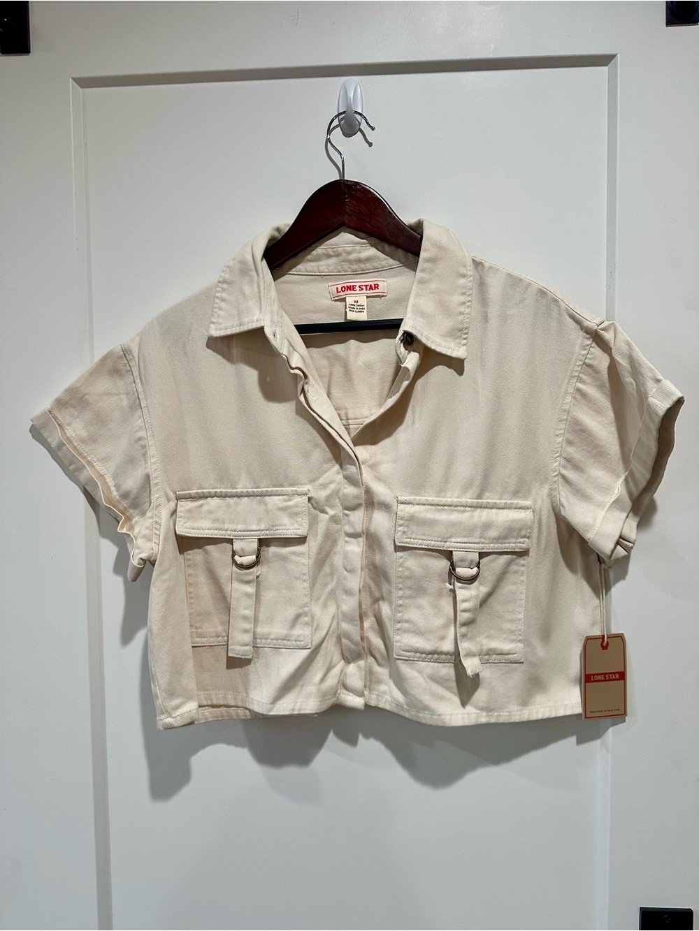 Lone Star NWT Cream Cropped Utility Cargo Shirt Top Size M